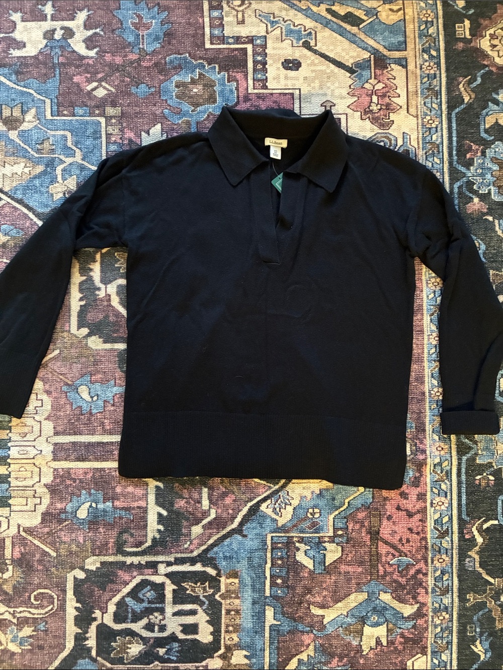 L.L. Bean Black Cotton Cashmere Polo Sweater